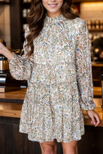 Load image into Gallery viewer, Floral Printed Mock Neck Long Sleeve Mini Dress Stylish Charming Printed Dress For Women
