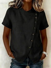 Load image into Gallery viewer, Women's Cross-Neckline Asymmetrical Hem Cotton Linen Top – Loose Fit
