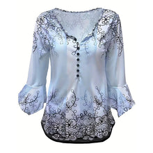 Load image into Gallery viewer, Women’s V-Neck 3/4 Sleeve Button-Front Tunic Blouse
