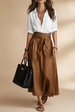 Load image into Gallery viewer, Button-Down Shirt &amp; High-Waist Tie Skirt Two-Piece Set
