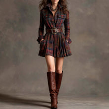 Load image into Gallery viewer, Women's Elegant Plaid Long Sleeve Mini Dress | Belted
