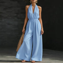 Load image into Gallery viewer, Women’s V-Neck Halter Neck Wide-Leg Jumpsuit

