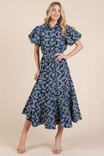 Load image into Gallery viewer, Natural Leaf Pattern Eyelet Lace Puff Sleeve Dress For Women – Elegant and Feminine Eyelet Lace Dress with Puff Sleeves
