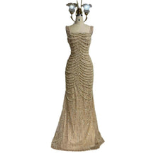 Load image into Gallery viewer, Nude Elegant Sling Light Luxury High-end Pearl Beaded Dress
