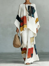 Load image into Gallery viewer, Floral Print Bamboo Linen Two-Piece Set with Wide-Leg Pants
