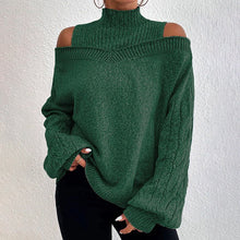 Load image into Gallery viewer, Women's Cold Shoulder Sweater - High Neck Cut Out Pullover Long Sleeve Top
