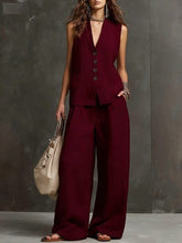 Load image into Gallery viewer, Women's Sleeveless Vest &amp; Wide-Leg Pants Two-Piece Set – 10 Colors XS–3XL
