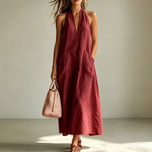 Load image into Gallery viewer, Cotton Halterneck Sleeveless Deep V-Neck Loose Straight-Line Dress
