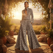 Load image into Gallery viewer, Leopard Print Wide-Leg Pants Set – Women’s Casual Two-Piece
