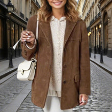 Load image into Gallery viewer, Suede-Look Blazer Jacket — V-Notch Lapel, Button-Front Casual Coat
