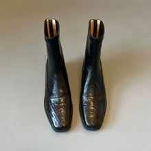 Load image into Gallery viewer, Women's French Retro Genuine Leather Square Toe Block Heel Ankle Boots
