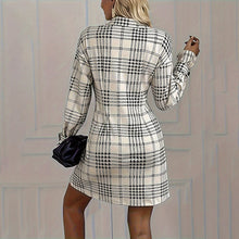 Load image into Gallery viewer, Elegant Plaid Shirt Dress — Ruched Waist A-Line Mini with Long Sleeves
