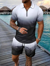 Load image into Gallery viewer, Men's Gradient Outfit + Pocketed Drawstring Shorts Set - Plus Size
