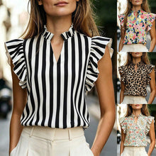 Load image into Gallery viewer, Women's Retro Ruffle-Trim Printed Sleeveless Top
