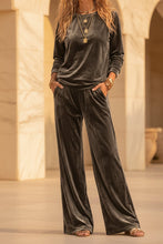 Load image into Gallery viewer, Women's Velvet Two-Piece Lounge Set – Round Neck Top &amp; Wide-Leg Pants
