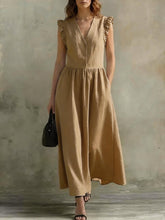 Load image into Gallery viewer, V-Neck Puff-Sleeve Dress with Pockets – Cotton Linen, 7 Colors
