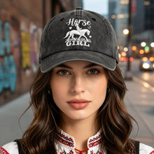Load image into Gallery viewer, Horse Girl Embroidered Vintage Washed Baseball Cap – Adjustable Equestrian Hat
