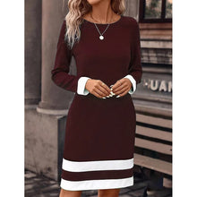 Load image into Gallery viewer, Fitted Color-Block Long-Sleeve Dress with Round Neckline
