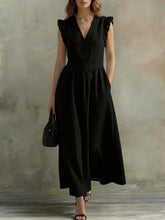 Load image into Gallery viewer, V-Neck Puff-Sleeve Dress with Pockets – Cotton Linen, 7 Colors
