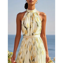 Load image into Gallery viewer, Women's Halterneck High-Waist Swing Dress – Floral &amp; Solid Prints
