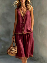 Load image into Gallery viewer, Women's Sleeveless Buttoned Vest &amp; Shorts Two-Piece Set
