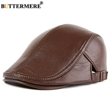 Load image into Gallery viewer, Men Beret Hat Real Leather Flat Cap
