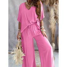 Load image into Gallery viewer, Women's V-Neck Batwing Top &amp; Drawstring Wide-Leg Pants Two-Piece Set
