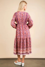 Load image into Gallery viewer, Floral Printed Boho V-Neck Balloon Sleeve Dress For Summer – Boho V-Neck Dress, Balloon Sleeve Dress, Floral Printed Dress, Feminine Boho Dress, Chic Summer Dress
