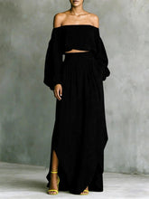 Load image into Gallery viewer, Off-Shoulder Top &amp; Asymmetrical Maxi Skirt Set – Women's 2-Piece Outfit
