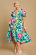 Load image into Gallery viewer, Beautiful Full Size Floral Print Puff Sleeve Midi Dress Plus Size Trendy &amp; Chic Dress Modern Design
