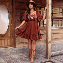 Load image into Gallery viewer, Women's Floral Embroidered Ruffle Short-Sleeve Midi Dress

