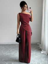 Load image into Gallery viewer, One-Shoulder Asymmetric Top &amp; Wide-Leg Pants 2-Piece Set – Women's Elegant Co-ord Suit
