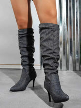 Load image into Gallery viewer, Denim Point Toe : Stiletto Boots
