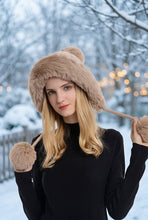 Load image into Gallery viewer, Triple Pom-Pom Fleece Knit Hat with Ear Straps
