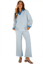 Load image into Gallery viewer, Stripe Collared Top and Drawstring Pants Set
