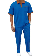 Load image into Gallery viewer, Men's Full Size Waffle-Knit Contrast Polo and Pants Set Plus Size
