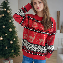 Load image into Gallery viewer, Women’s Red Deer Christmas Sweater | Jacquard Knit Long Sleeve Pullover
