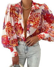Load image into Gallery viewer, BTFBM Women's Boho V-Neck Button-Down Blouse
