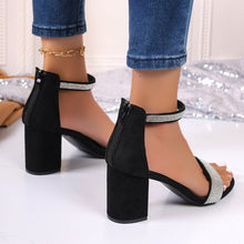 Load image into Gallery viewer, Rhinestone High Heel Sandals Summer Chunky Square Heel Sandals
