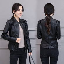 Load image into Gallery viewer, Korean-Style Slim Fit Motorcycle Leather Coat — Stand-Up Collar
