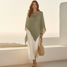 Load image into Gallery viewer, Women's Open-Knit Asymmetric Cape &amp; Ruched V-Neck Fluid Maxi Dress Set
