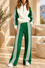 Load image into Gallery viewer, Women's Three-Stripe Colour-Block Half-Zip Sweatshirt &amp; Wide-Leg Track Trouser Set
