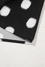 Load image into Gallery viewer, Black Polka Dot Print Smocked Notched Neck Balloon Sleeve Blouse
