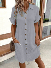 Load image into Gallery viewer, Women's Shirt Dress – V-Neck Button-Front A-Line Dress

