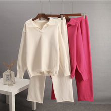 Load image into Gallery viewer, Solid Color Lapel Sweater Set for Women
