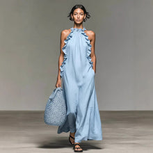 Load image into Gallery viewer, Women's Resort Ruffled Halterneck Sleeveless Open-Back Maxi Dress
