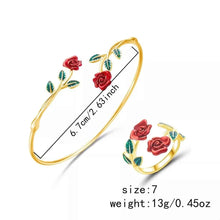 Load image into Gallery viewer, Rose Bypass Ring and Bracelet Jewelry Set
