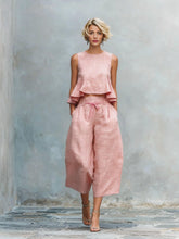 Load image into Gallery viewer, Women's Linen-Blend Sleeveless Two Piece Set with Ruffled Detailing
