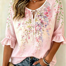 Load image into Gallery viewer, Women's Floral Print Three-Quarter Sleeve Shirt – Relaxed Retro

