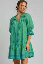 Load image into Gallery viewer, Full Size Tassel Embroidered Sleeve Mini Dress Plus Size Feminine &amp; Stylish Green Dress
